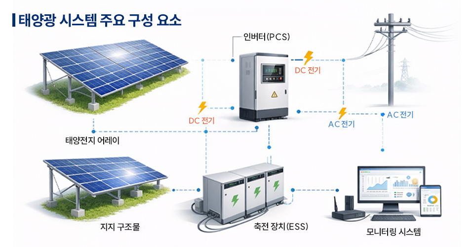 태양광 시스템 주요 구성 요소 이미지